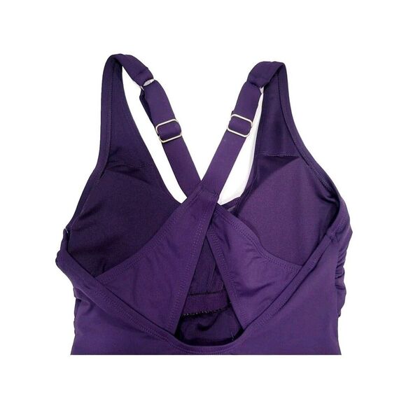 Lands' End Ruched Tummy Flattering UPF 50 Crossback Swimsuit Purple, Size S NWT - Picture 9 of 13